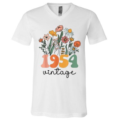 71 Years Old Vintage 1954 71st Birthday Wildflower V-Neck T-Shirt
