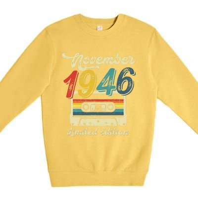 76 Years Old Gift Retro November 1946 Cassette 76th Birthday Premium Crewneck Sweatshirt