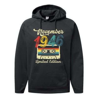 76 Years Old Gift Retro November 1946 Cassette 76th Birthday Performance Fleece Hoodie