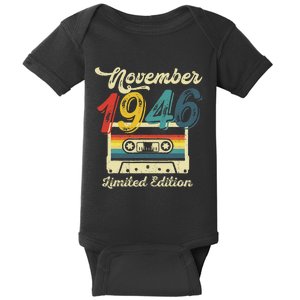 76 Years Old Gift Retro November 1946 Cassette 76th Birthday Baby Bodysuit