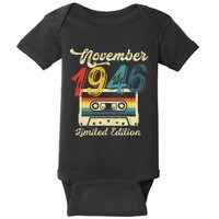 76 Years Old Gift Retro November 1946 Cassette 76th Birthday Baby Bodysuit