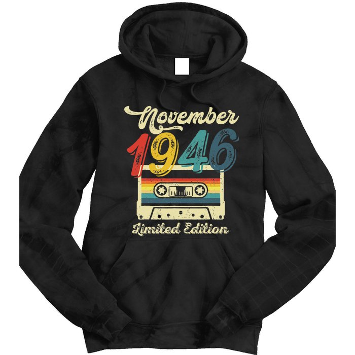 76 Years Old Gift Retro November 1946 Cassette 76th Birthday Tie Dye Hoodie