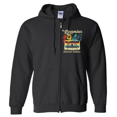 76 Years Old Gift Retro November 1946 Cassette 76th Birthday Full Zip Hoodie