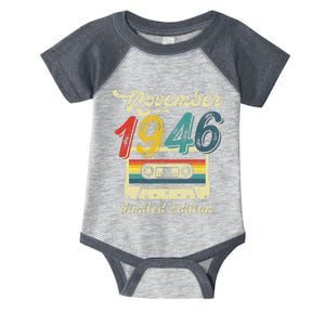 76 Years Old Gift Retro November 1946 Cassette 76th Birthday Infant Baby Jersey Bodysuit