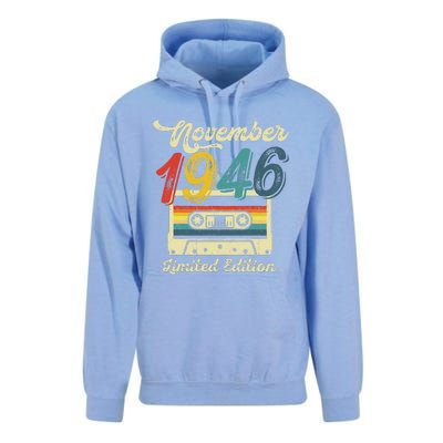 76 Years Old Gift Retro November 1946 Cassette 76th Birthday Unisex Surf Hoodie