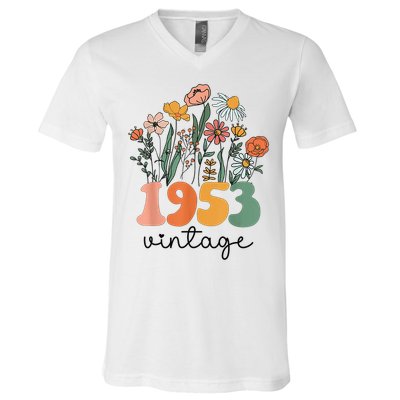 72 Years Old Vintage 1953 72nd Birthday Wildflower V-Neck T-Shirt