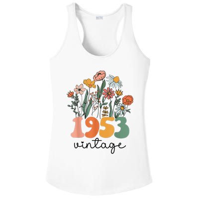 72 Years Old Vintage 1953 72nd Birthday Wildflower Ladies PosiCharge Competitor Racerback Tank