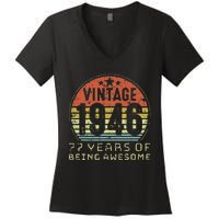 77 Year Old Birthday Vintage 1946 77th Birthday Women's V-Neck T-Shirt