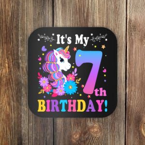 7 Year Old Its My 7th Birthday Cute Unicorn Girl Teens Coaster