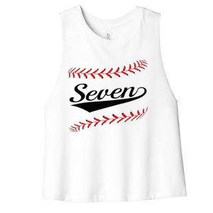 7 Year old 7th Baseball Softball Birthday Party Women's Racerback Cropped Tank