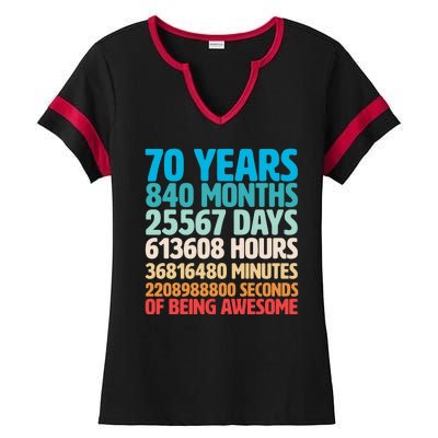 70 Years Of Being Awesome 70th Birthday Time Breakdown Ladies Halftime Notch Neck Tee