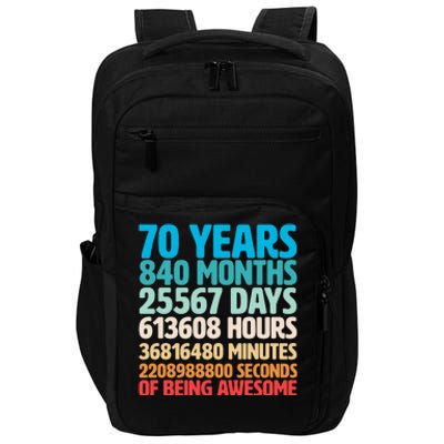 70 Years Of Being Awesome 70th Birthday Time Breakdown Impact Tech Backpack