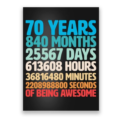 70 Years Of Being Awesome 70th Birthday Time Breakdown Poster