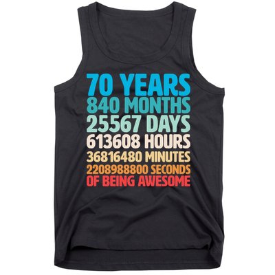 70 Years Of Being Awesome 70th Birthday Time Breakdown Tank Top