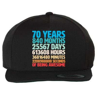 70 Years Of Being Awesome 70th Birthday Time Breakdown Wool Snapback Cap