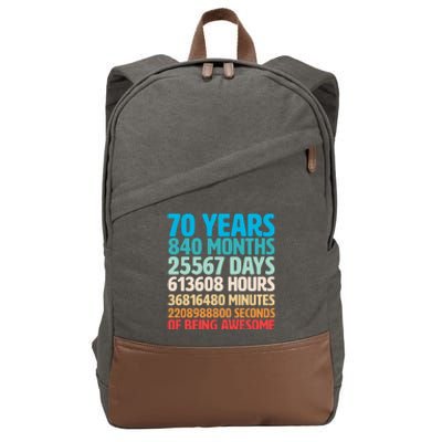 70 Years Of Being Awesome 70th Birthday Time Breakdown Cotton Canvas Backpack