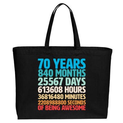 70 Years Of Being Awesome 70th Birthday Time Breakdown Cotton Canvas Jumbo Tote