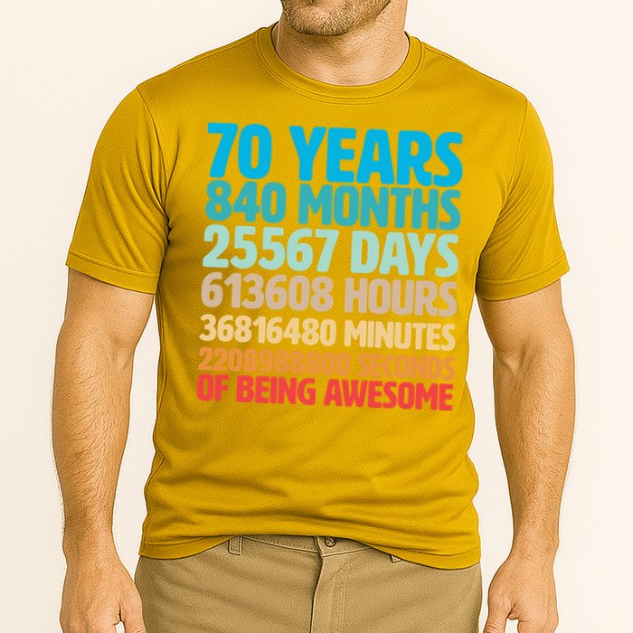70 Years Of Being Awesome 70th Birthday Time Breakdown Cooling Performance Crew T-Shirt