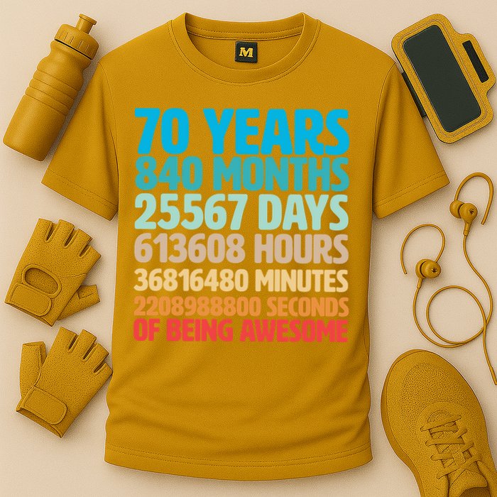 70 Years Of Being Awesome 70th Birthday Time Breakdown Cooling Performance Crew T-Shirt