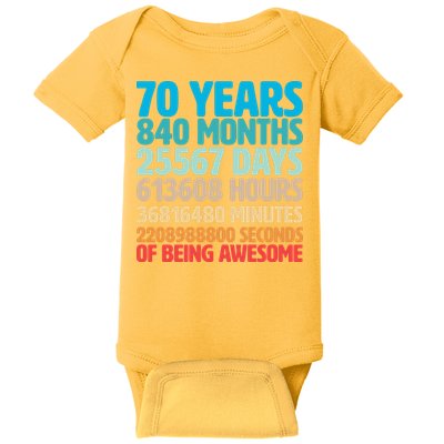 70 Years Of Being Awesome 70th Birthday Time Breakdown Baby Bodysuit