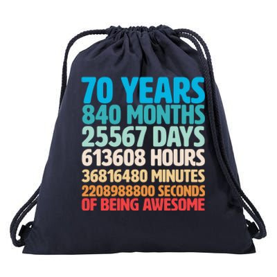 70 Years Of Being Awesome 70th Birthday Time Breakdown Drawstring Bag