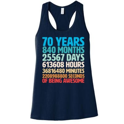 70 Years Of Being Awesome 70th Birthday Time Breakdown Women's Racerback Tank