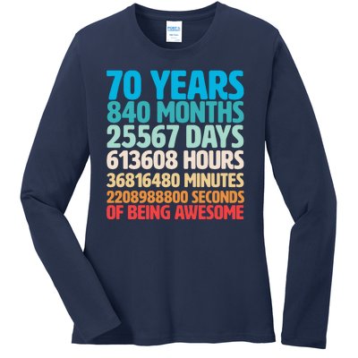 70 Years Of Being Awesome 70th Birthday Time Breakdown Ladies Long Sleeve Shirt