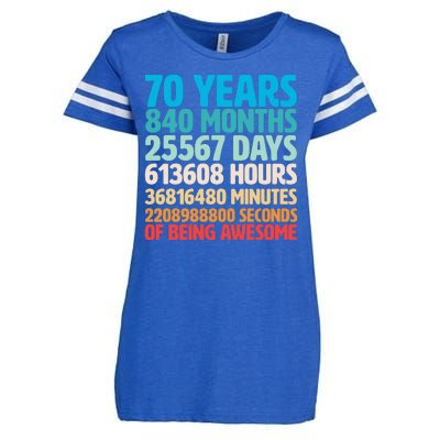 70 Years Of Being Awesome 70th Birthday Time Breakdown Enza Ladies Jersey Football T-Shirt