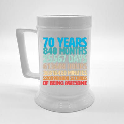 70 Years Of Being Awesome 70th Birthday Time Breakdown Beer Stein