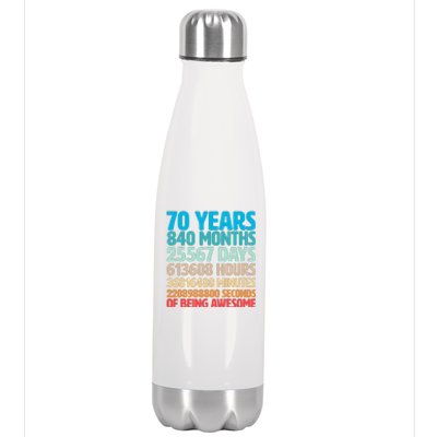 70 Years Of Being Awesome 70th Birthday Time Breakdown Stainless Steel Insulated Water Bottle