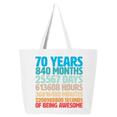 70 Years Of Being Awesome 70th Birthday Time Breakdown 25L Jumbo Tote