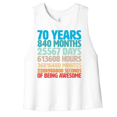 70 Years Of Being Awesome 70th Birthday Time Breakdown Women's Racerback Cropped Tank