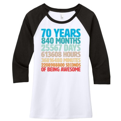 70 Years Of Being Awesome 70th Birthday Time Breakdown Women's Tri-Blend 3/4-Sleeve Raglan Shirt