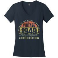 75 Year Old Gifts Vintage 1949 Limited Edition 75th Birthday Women's V-Neck T-Shirt