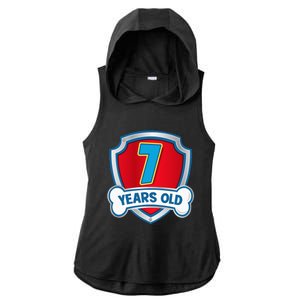 7 Year Old 7th Birthday Paw Themed Party Ladies PosiCharge Tri-Blend Wicking Draft Hoodie Tank