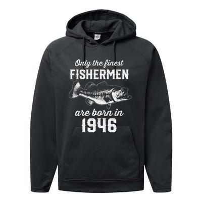 77 Year Old Fishing Fisherman 1946 77th Birthday Performance Fleece Hoodie