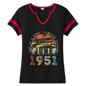 72 Year Old Awesome Since June 1951 72th Birthday Ladies Halftime Notch Neck Tee