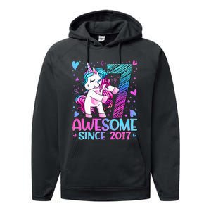 7 Years Old Flossing Unicorn Gifts 7th Birthday Party Performance Fleece Hoodie