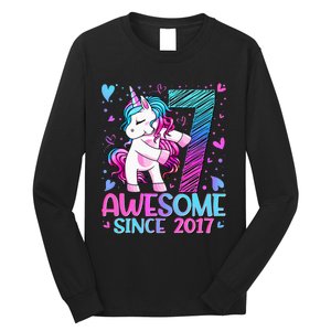 7 Years Old Flossing Unicorn Gifts 7th Birthday Party Long Sleeve Shirt