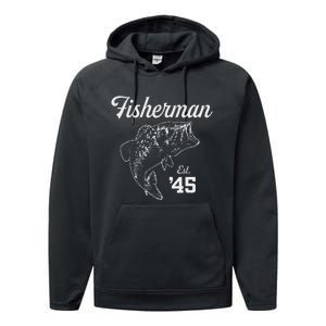 78 Year Old Bass Fisherman Fishing 1945 78th Birthday Performance Fleece Hoodie