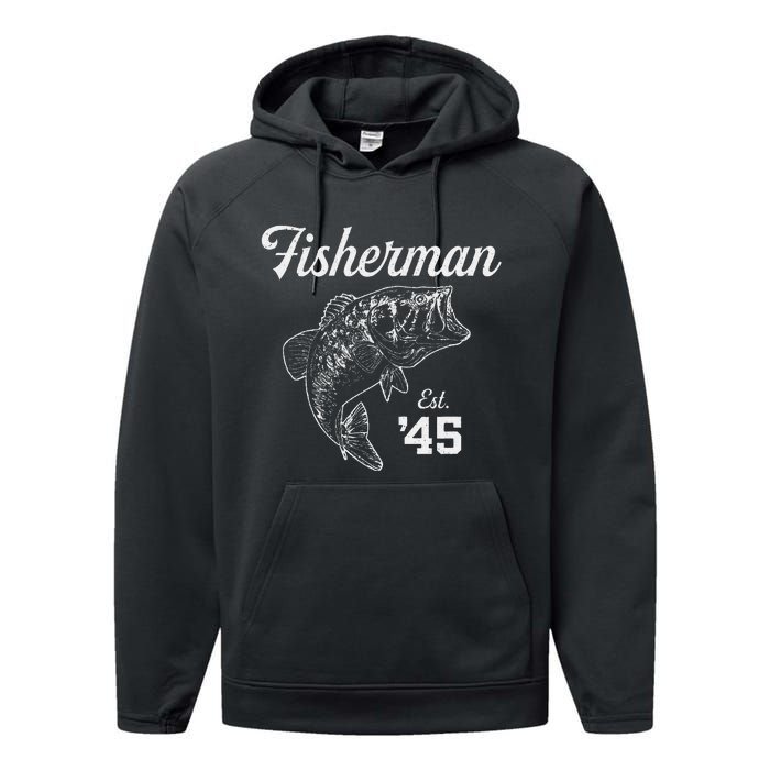 78 Year Old Bass Fisherman Fishing 1945 78th Birthday Performance Fleece Hoodie