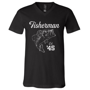 78 Year Old Bass Fisherman Fishing 1945 78th Birthday V-Neck T-Shirt