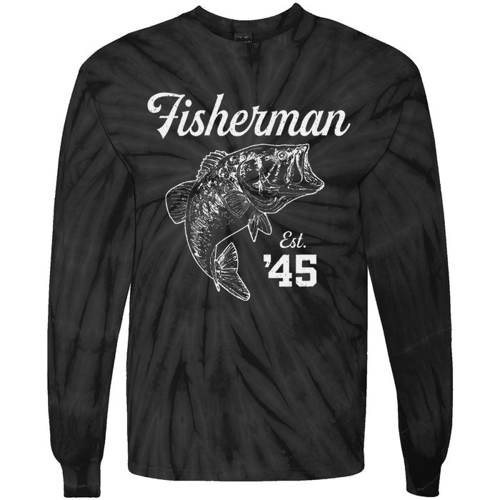 78 Year Old Bass Fisherman Fishing 1945 78th Birthday Tie-Dye Long Sleeve Shirt