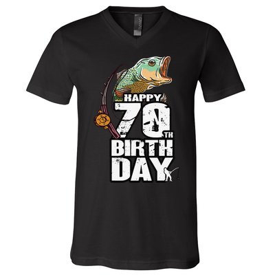 70 Years Old Fishing Fisherman Angler 70th Birthday V-Neck T-Shirt