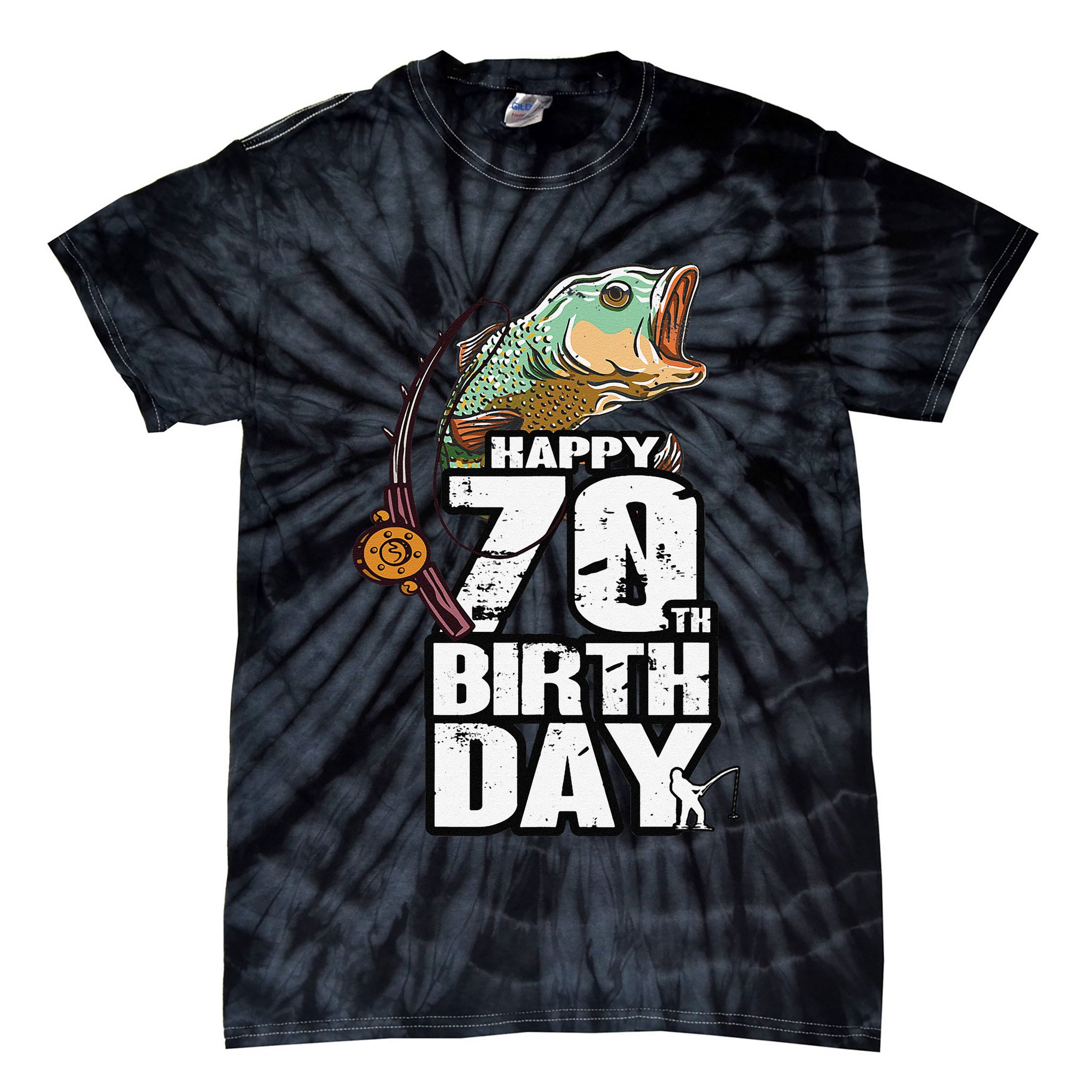 70 Years Old Fishing Fisherman Angler 70th Birthday Tie-Dye T-Shirt