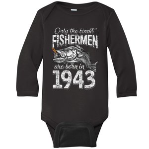 78 Years Old Fisherman Born In 1943 Fisherman 78th Birthday Baby Long Sleeve Bodysuit