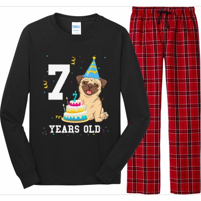 7 Years Old Birthday Pug Dog Lover Party Long Sleeve Pajama Set