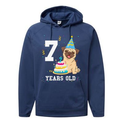 7 Years Old Birthday Pug Dog Lover Party Performance Fleece Hoodie