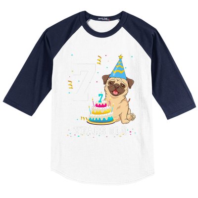 7 Years Old Birthday Pug Dog Lover Party Baseball Sleeve Shirt