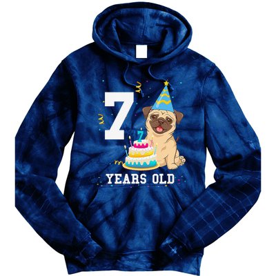 7 Years Old Birthday Pug Dog Lover Party Tie Dye Hoodie